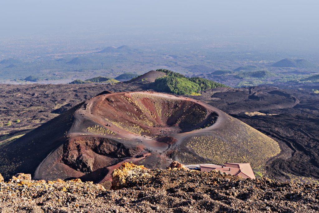 Gorgeous view of small crater of Etna volcano in Sicily, Italy
