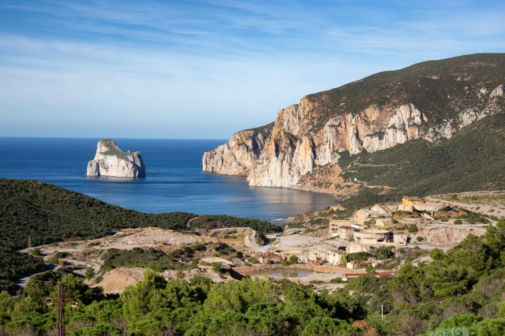Mine of Masua on the rocky sea coast of Sardinia, Italy.