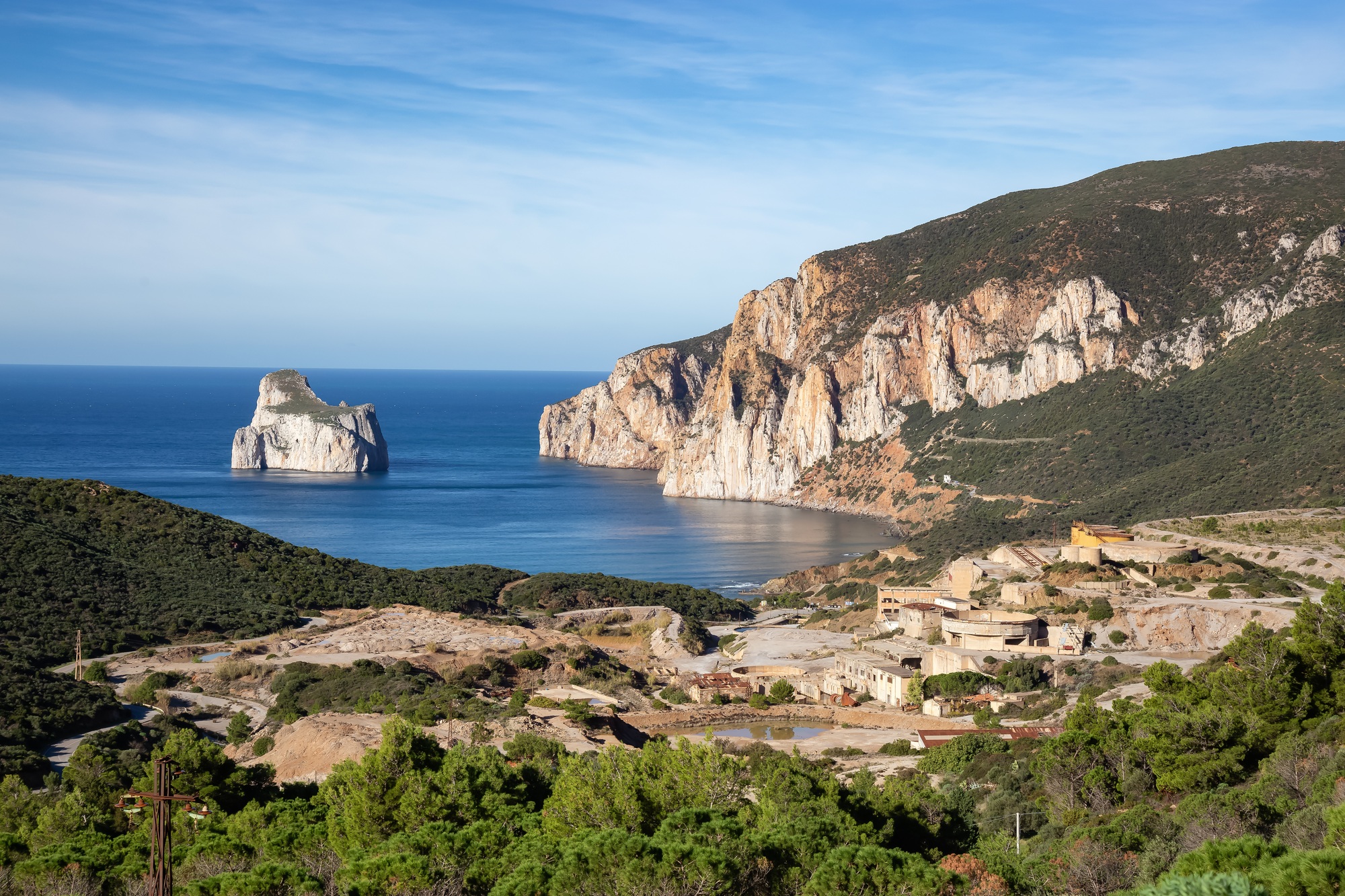 Mine of Masua on the rocky sea coast of Sardinia, Italy.