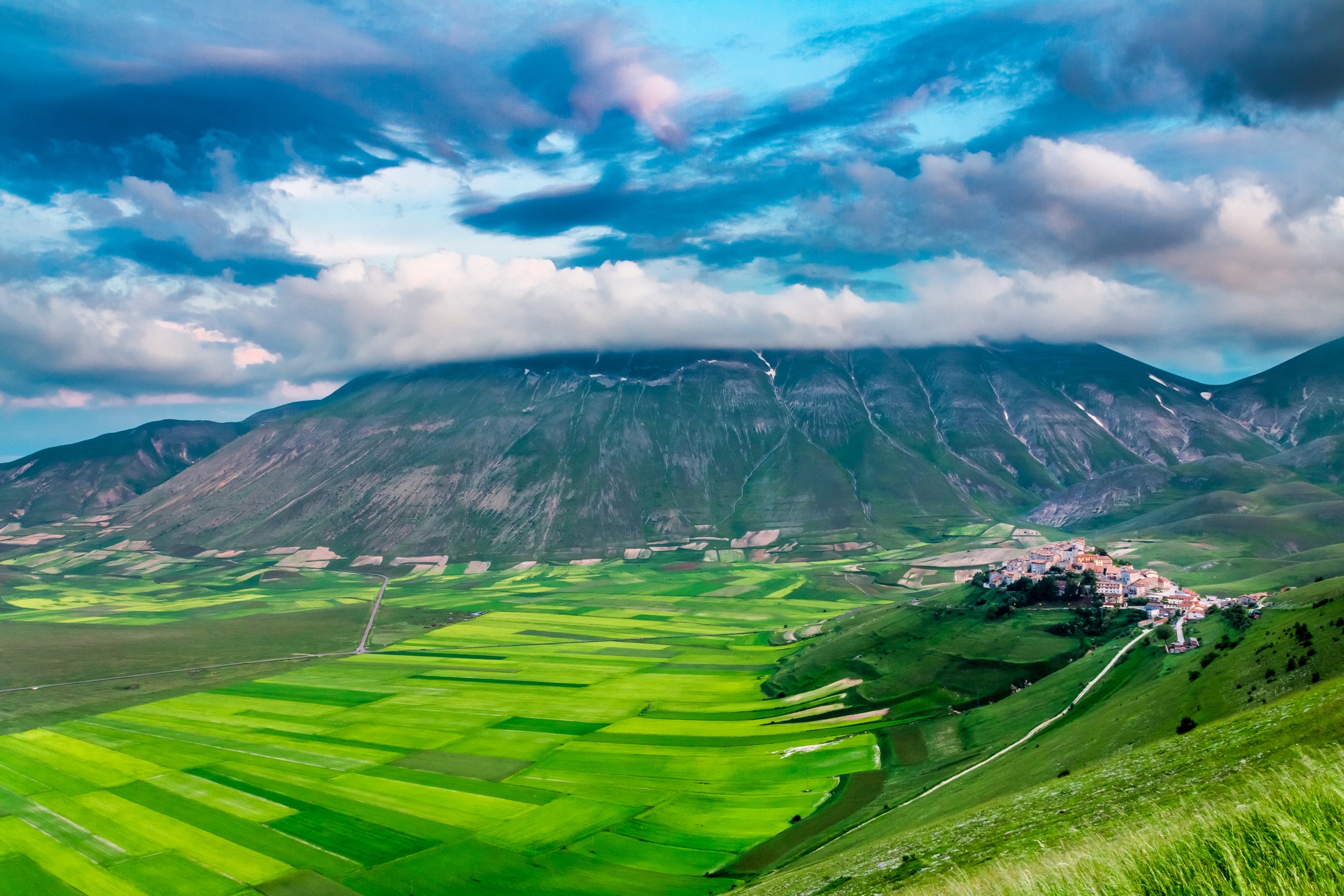 Stunning dusk in the Castelluccio, Umbria, Italy