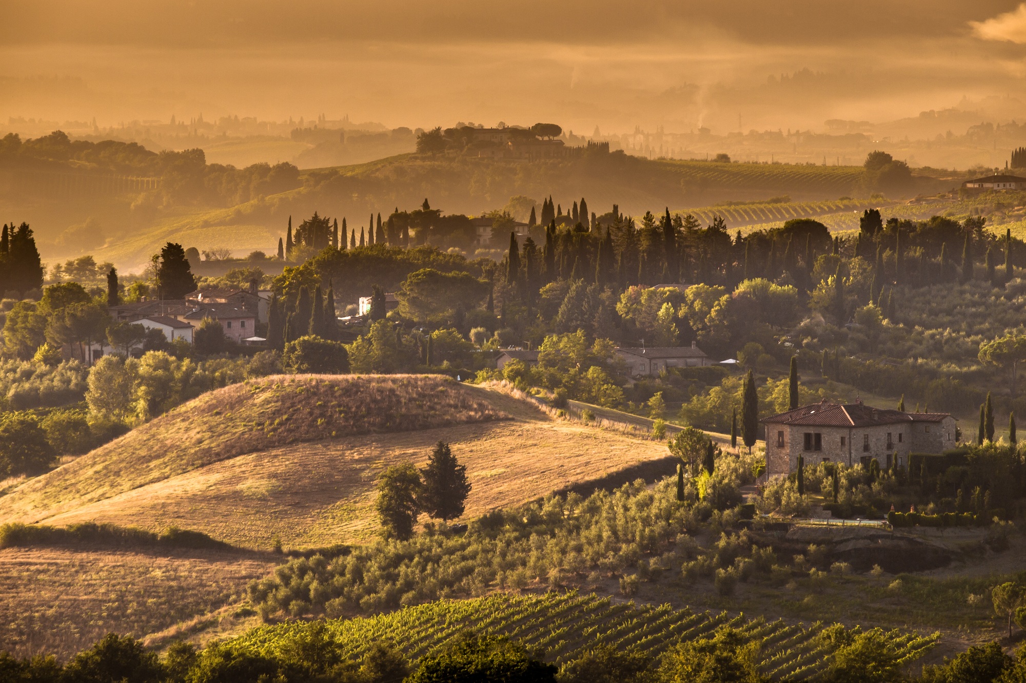 Tuscany Village morning landscape Scene near Volterra